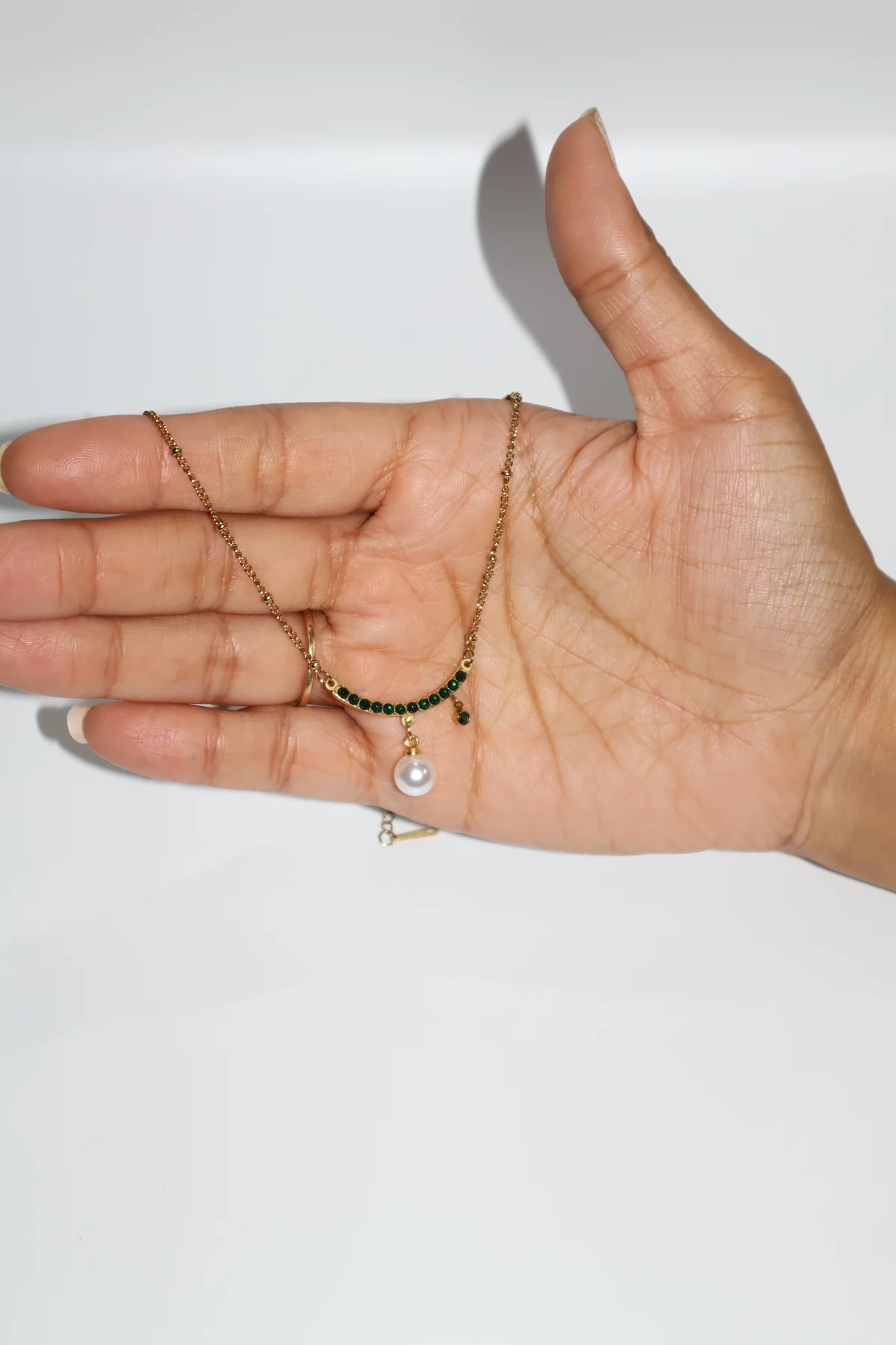 Emerald Crescent Pearl Drop Necklace – alternate product view 2