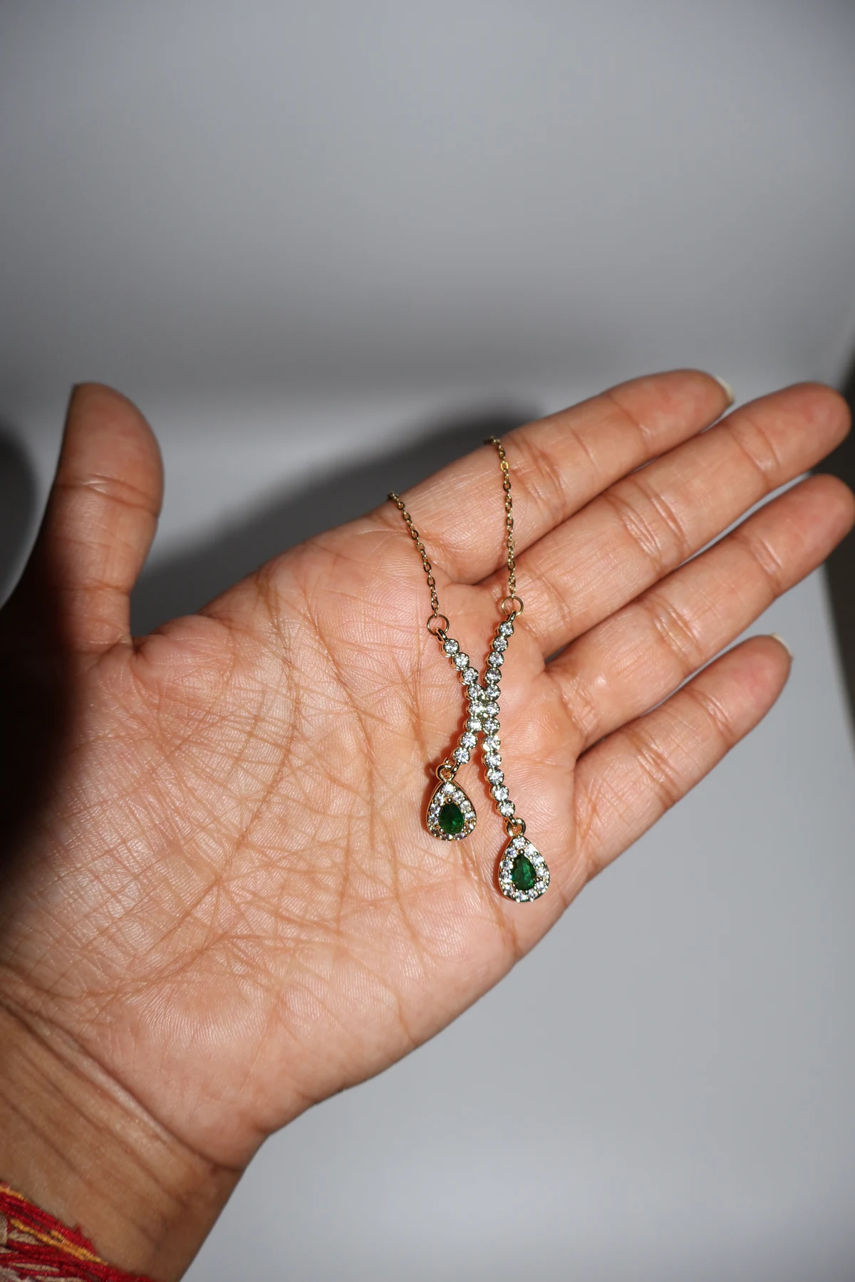 Emerald Double-Teardrop Lariat Necklace – alternate product view 2
