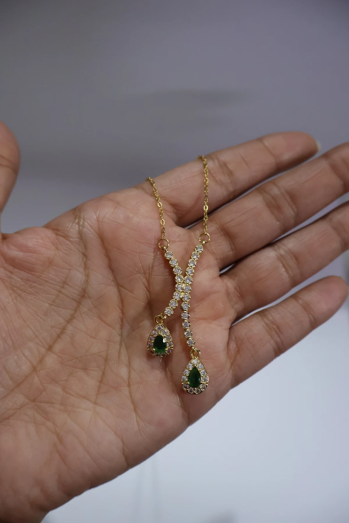 Emerald Double-Teardrop Lariat Necklace – alternate product view 3