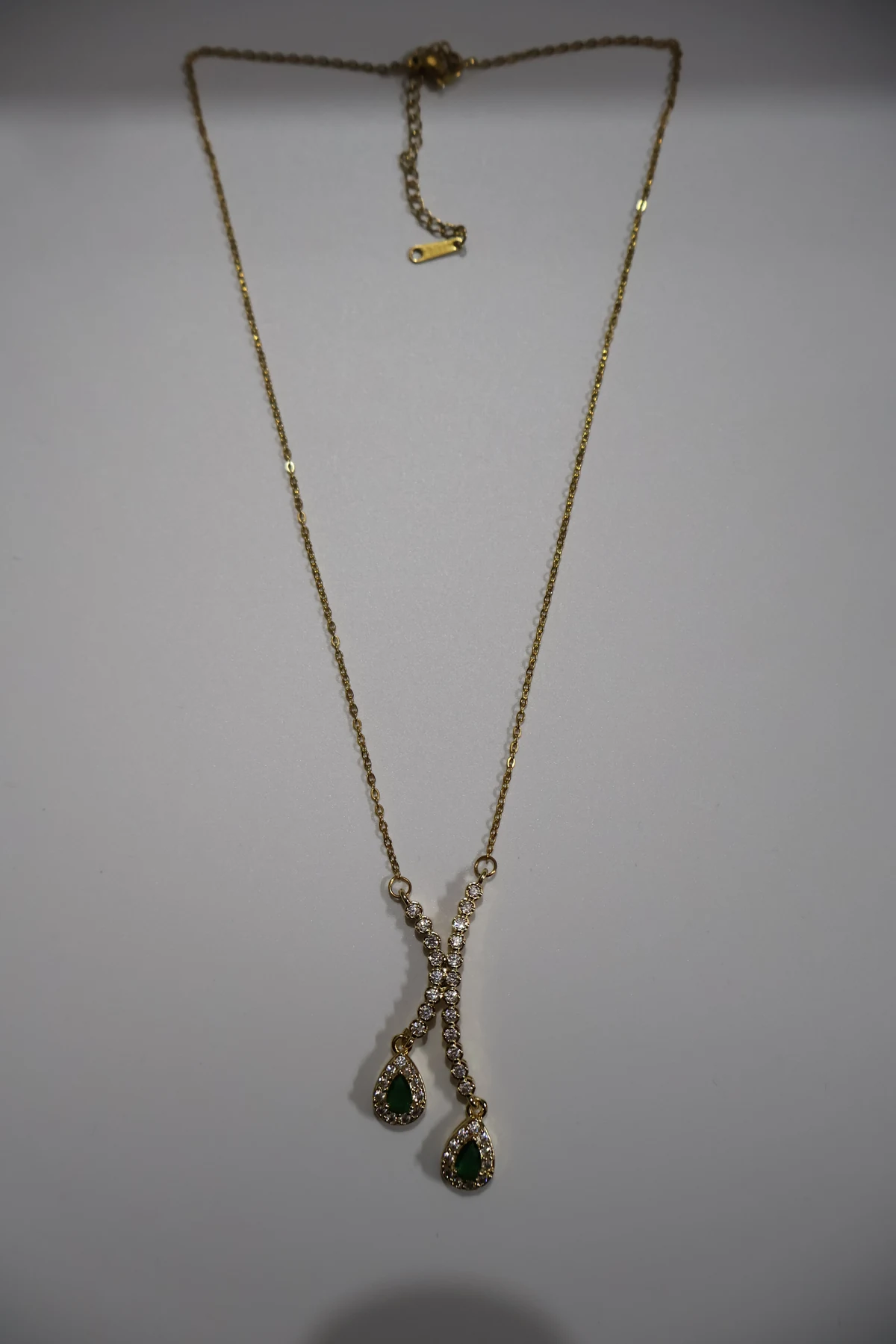 Emerald Double-Teardrop Lariat Necklace – alternate product view 4