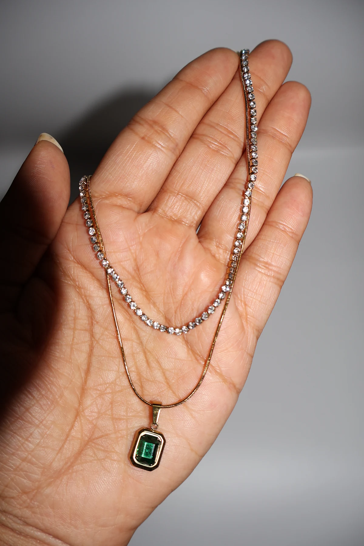 Layered Emerald Frame Pendant Necklace – alternate product view 2