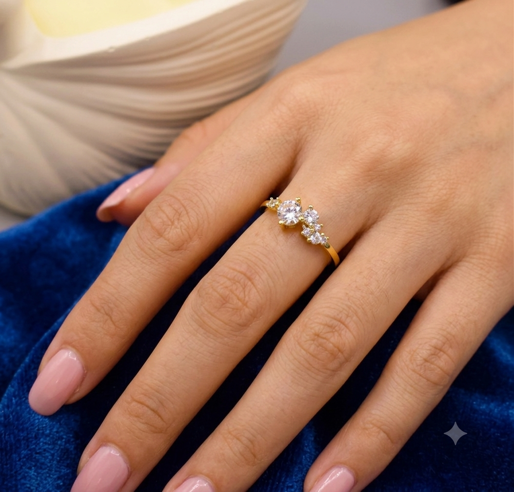Elegant Gold Crystal Cluster Ring