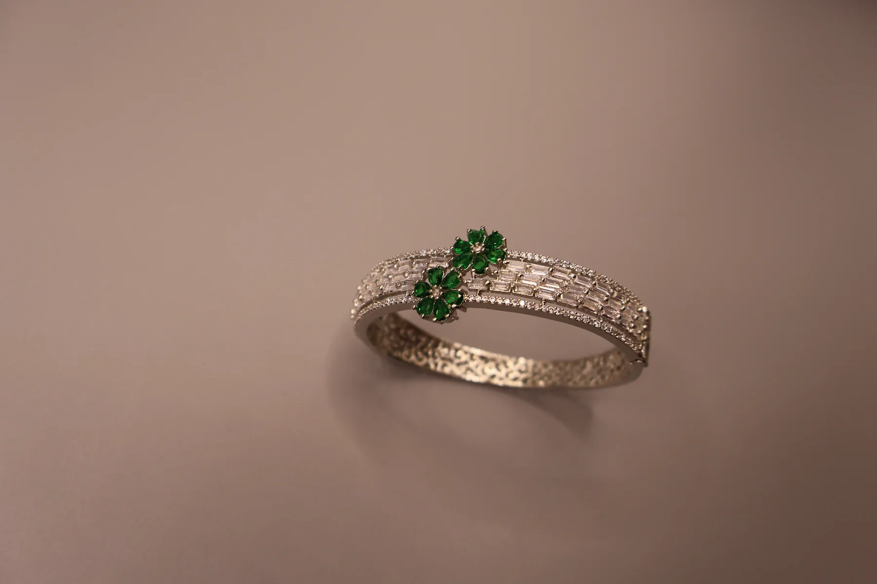 Emerald Bloom Baguette Crystal Cuff Bracelet – alternate angle