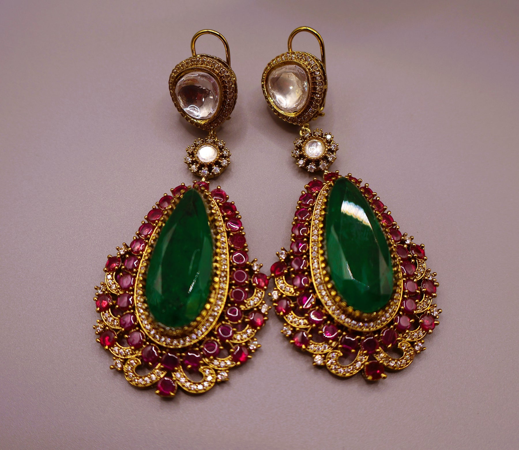 Emerald Kundan Drop Earrings