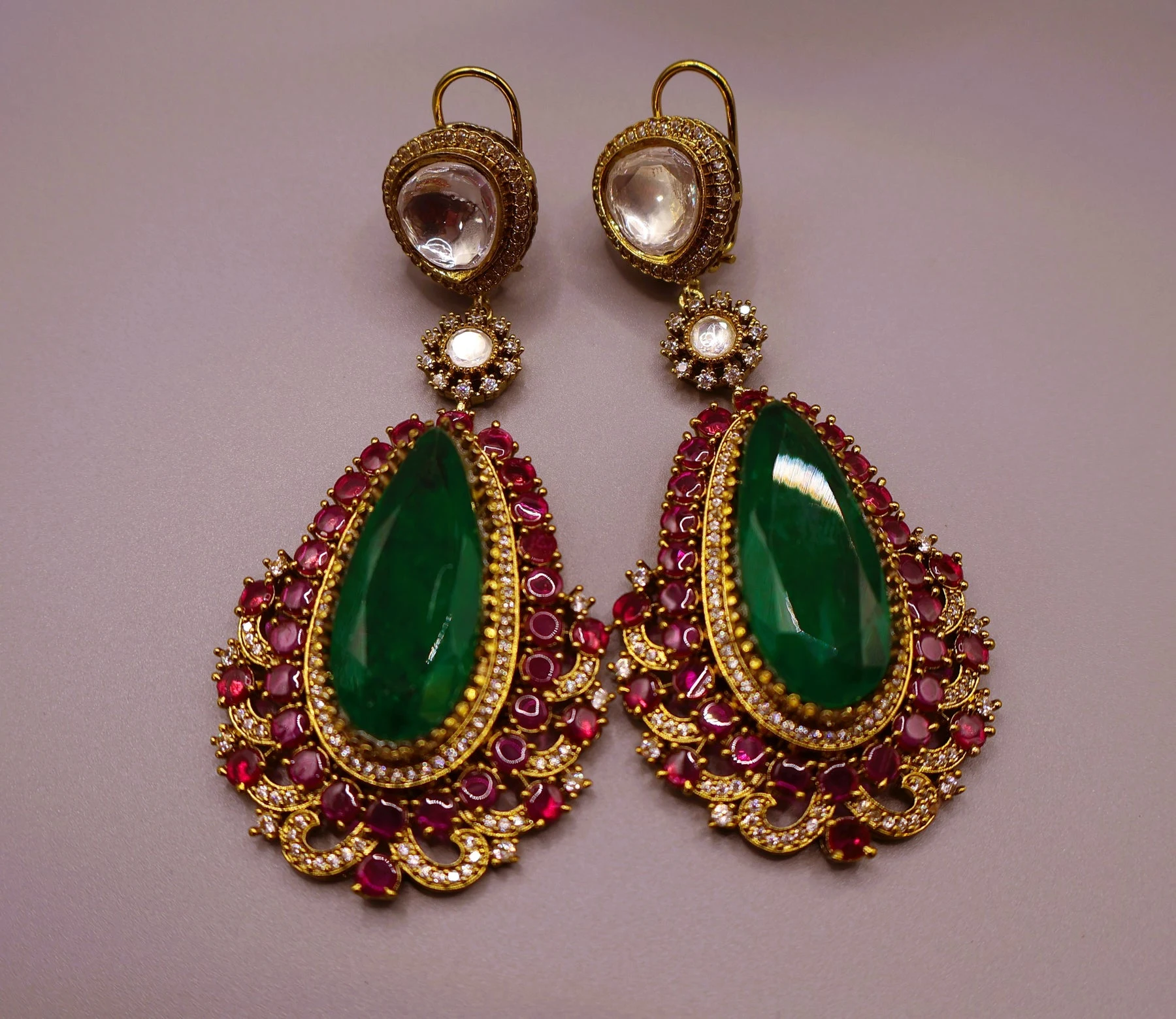 Emerald Kundan Drop Earrings