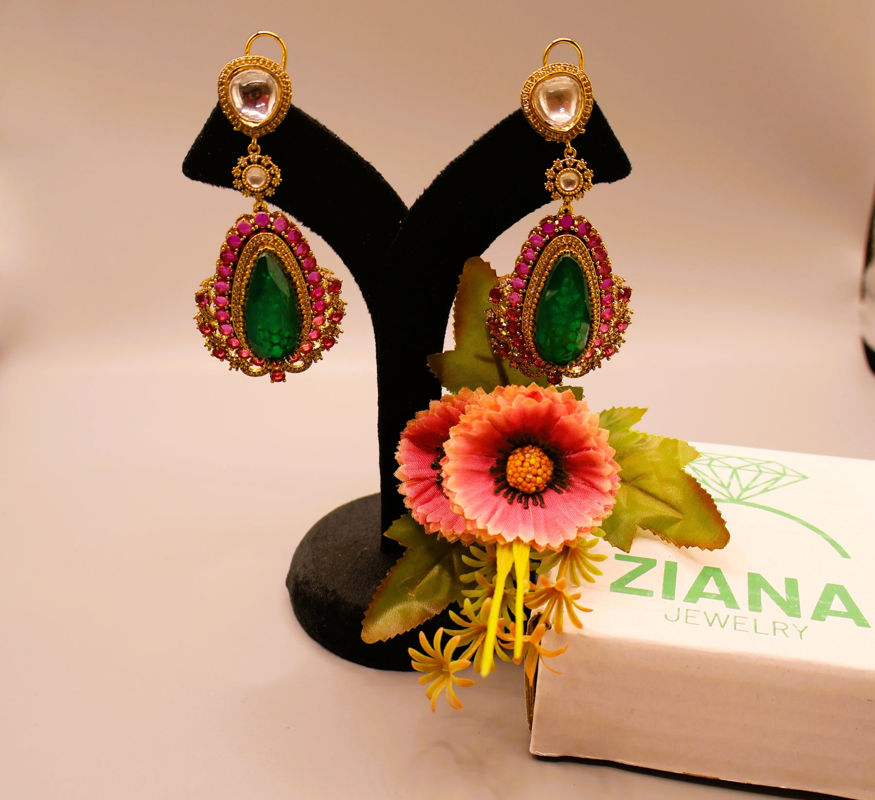 Emerald Kundan Drop Earrings