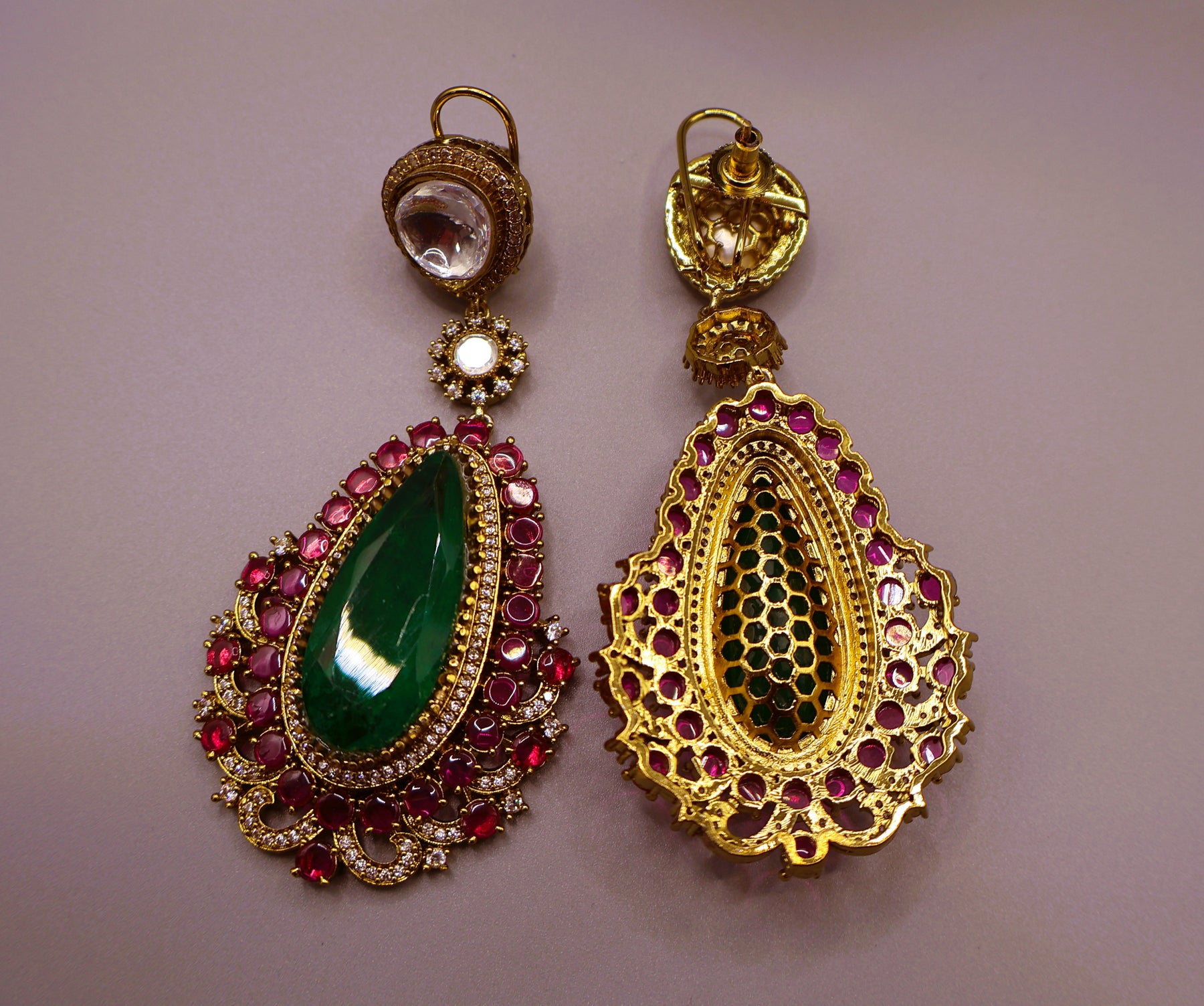 Emerald Kundan Drop Earrings