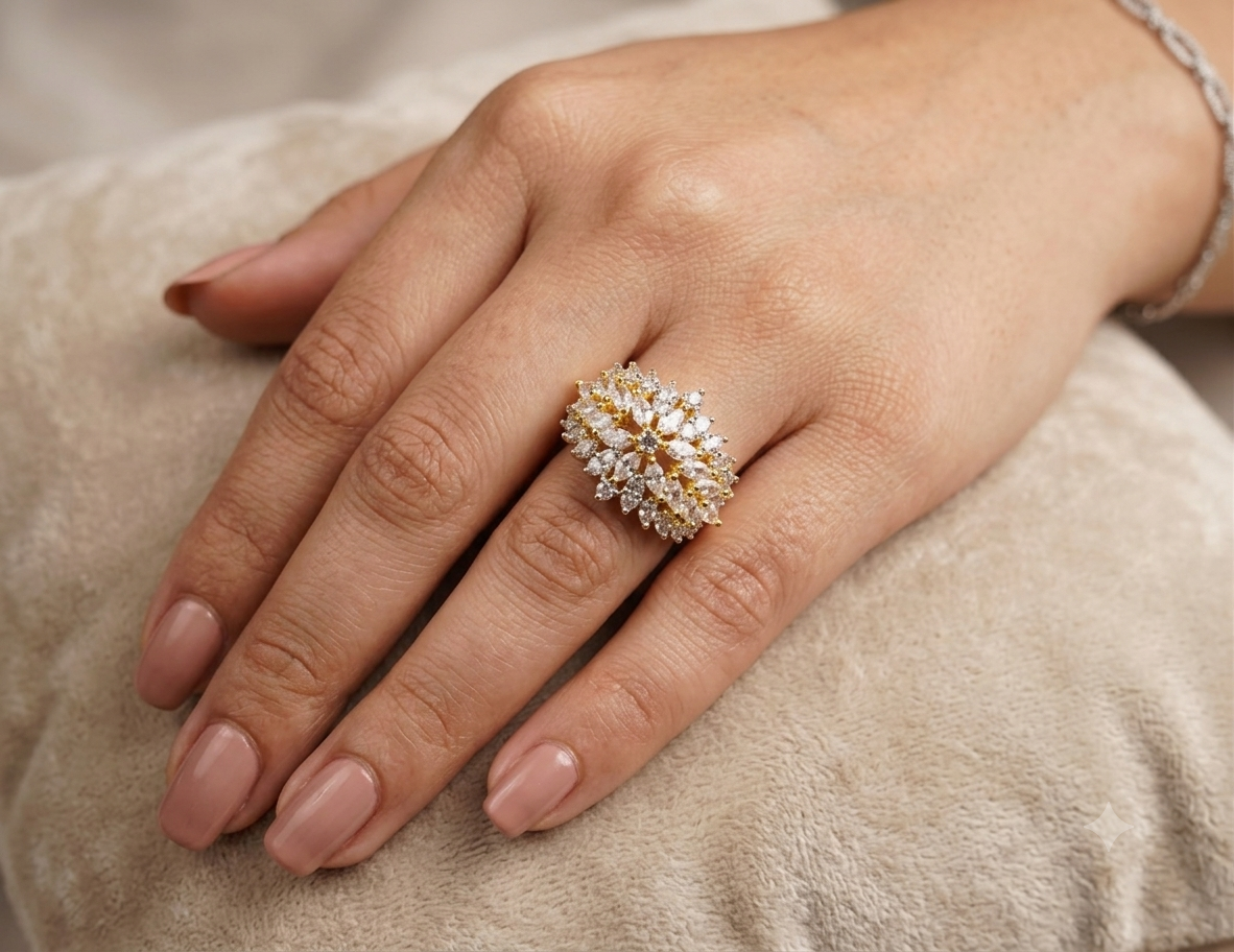 Golden Bloom Crystal Ring