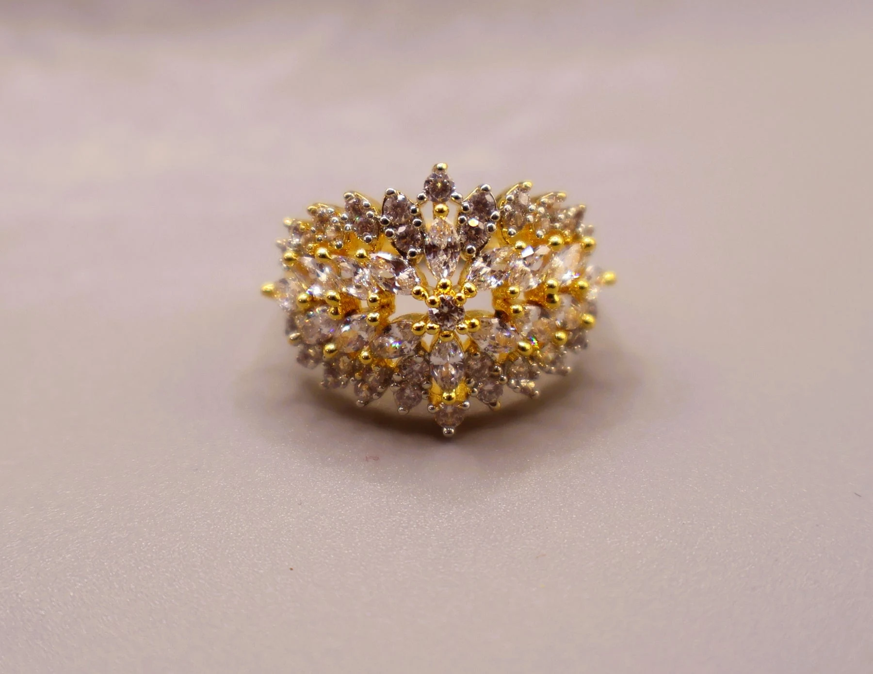 Golden Bloom Crystal Ring
