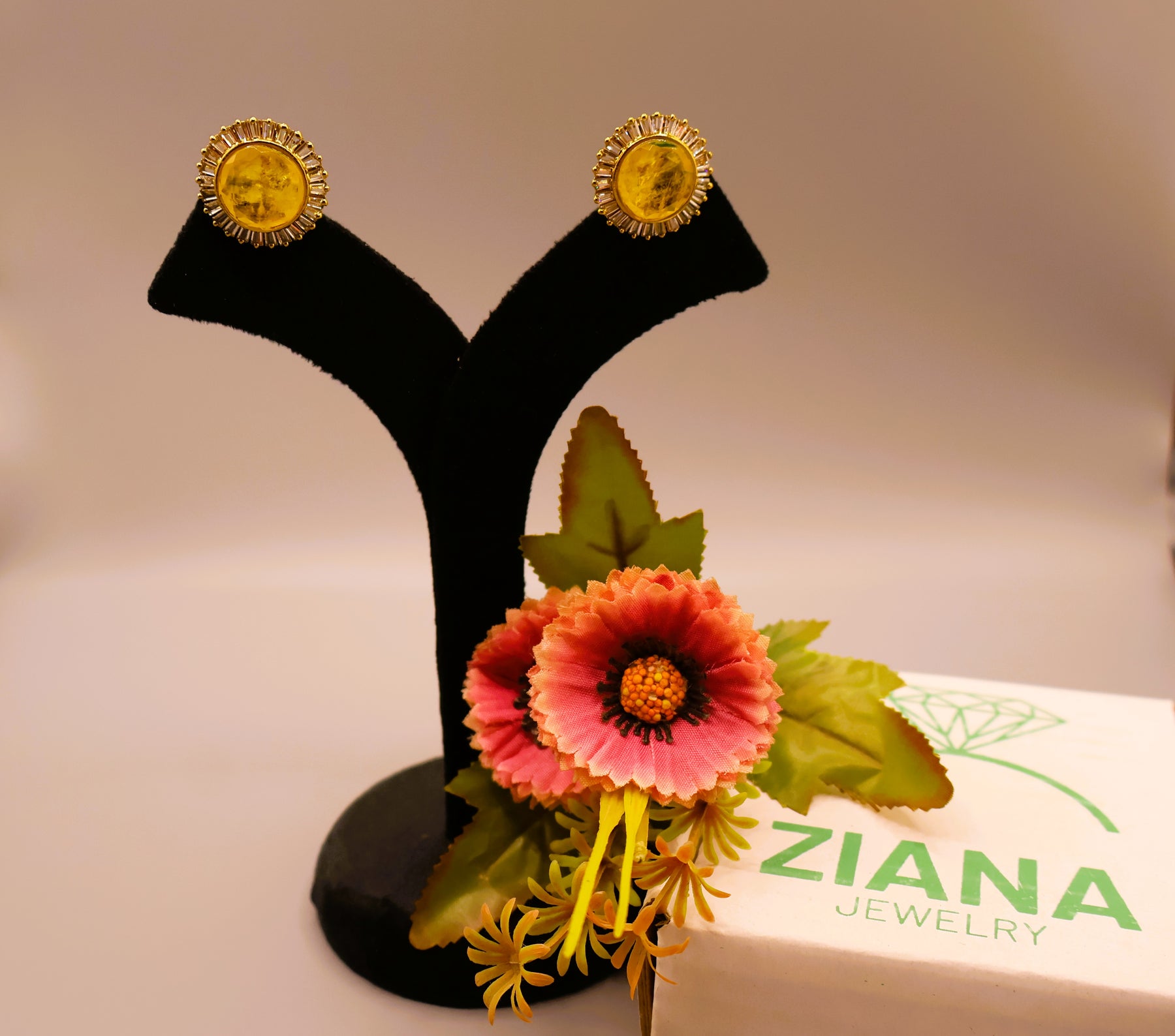 Golden Citrine Crystal Stud Earrings