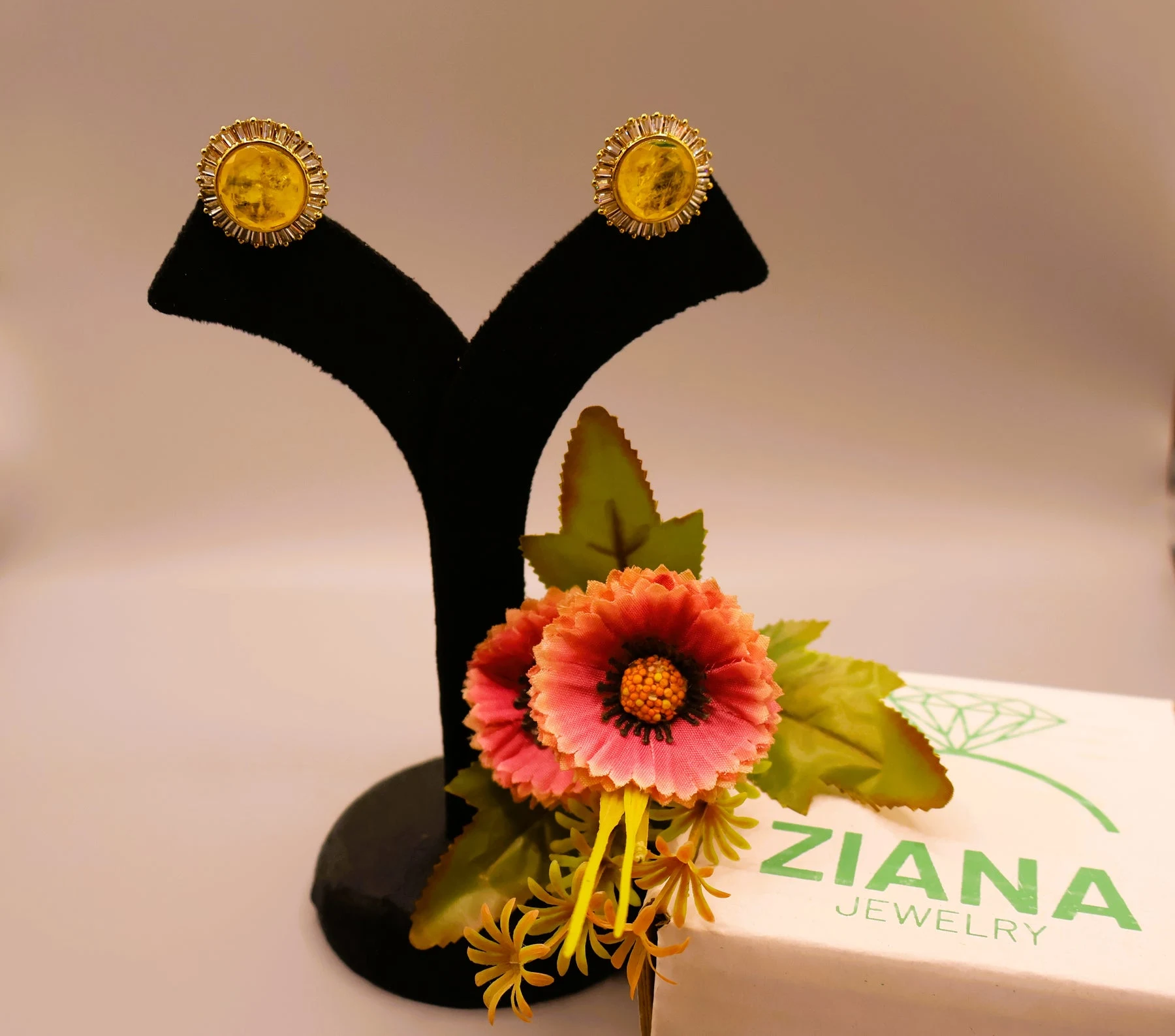Golden Citrine Crystal Stud Earrings
