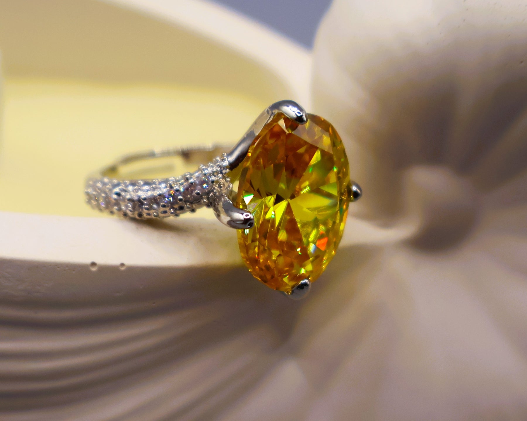 Golden Oval Citrine Crystal Ring