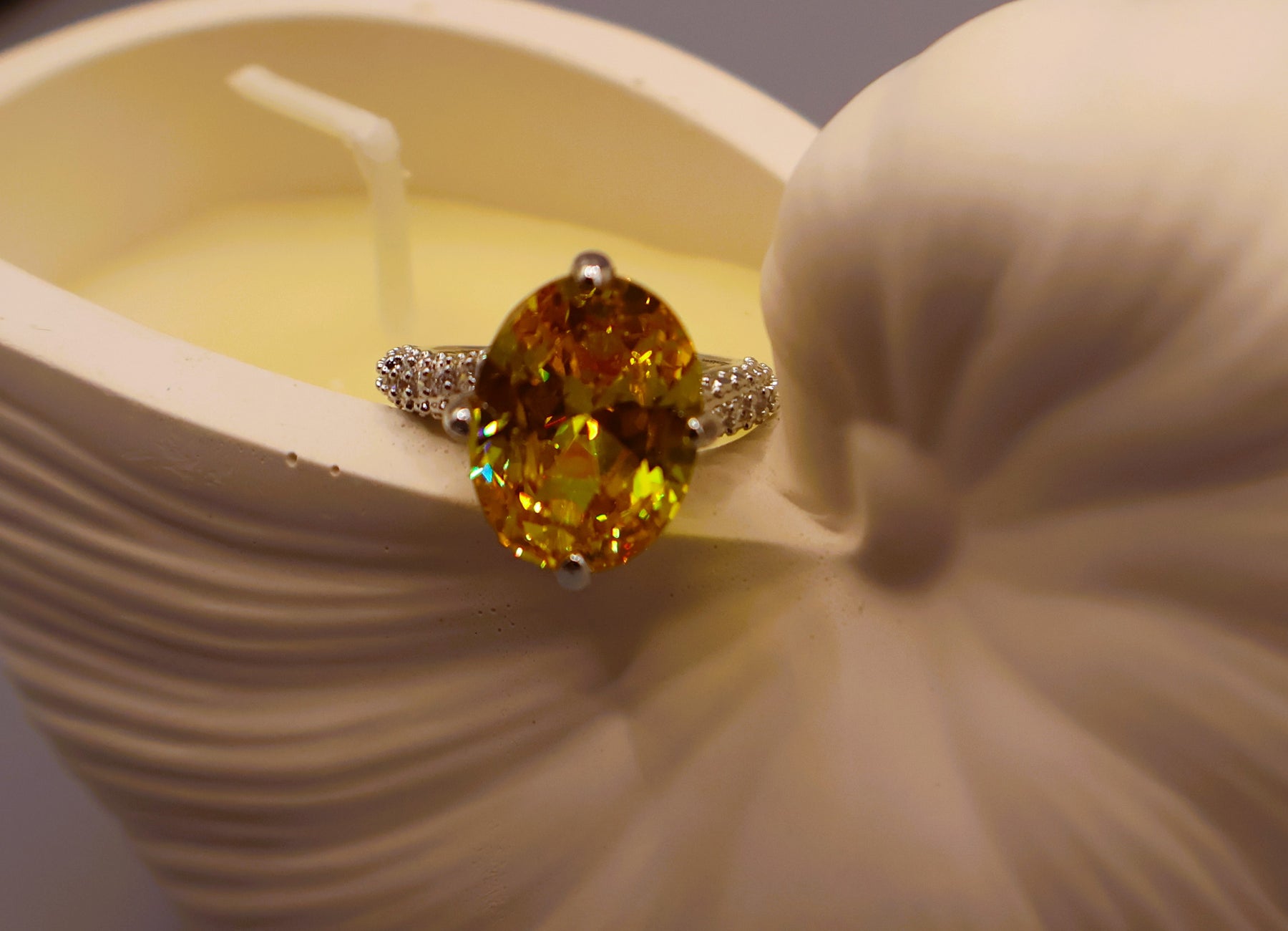 Golden Oval Citrine Crystal Ring