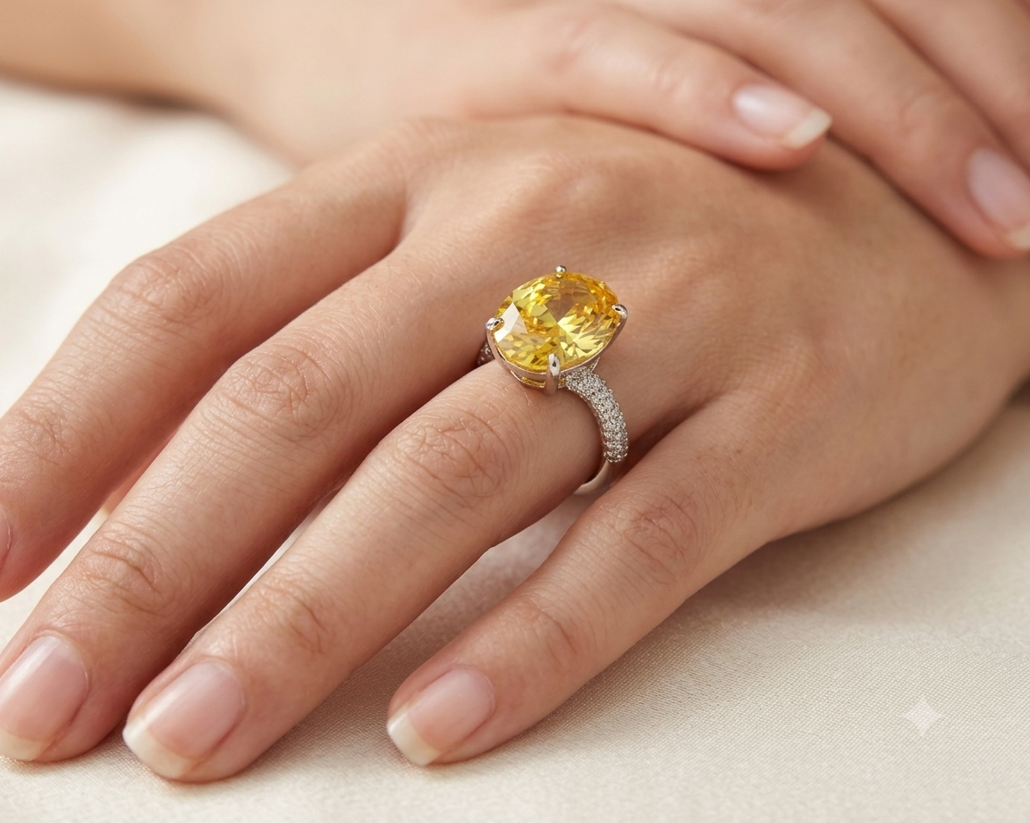 Golden Oval Citrine Crystal Ring