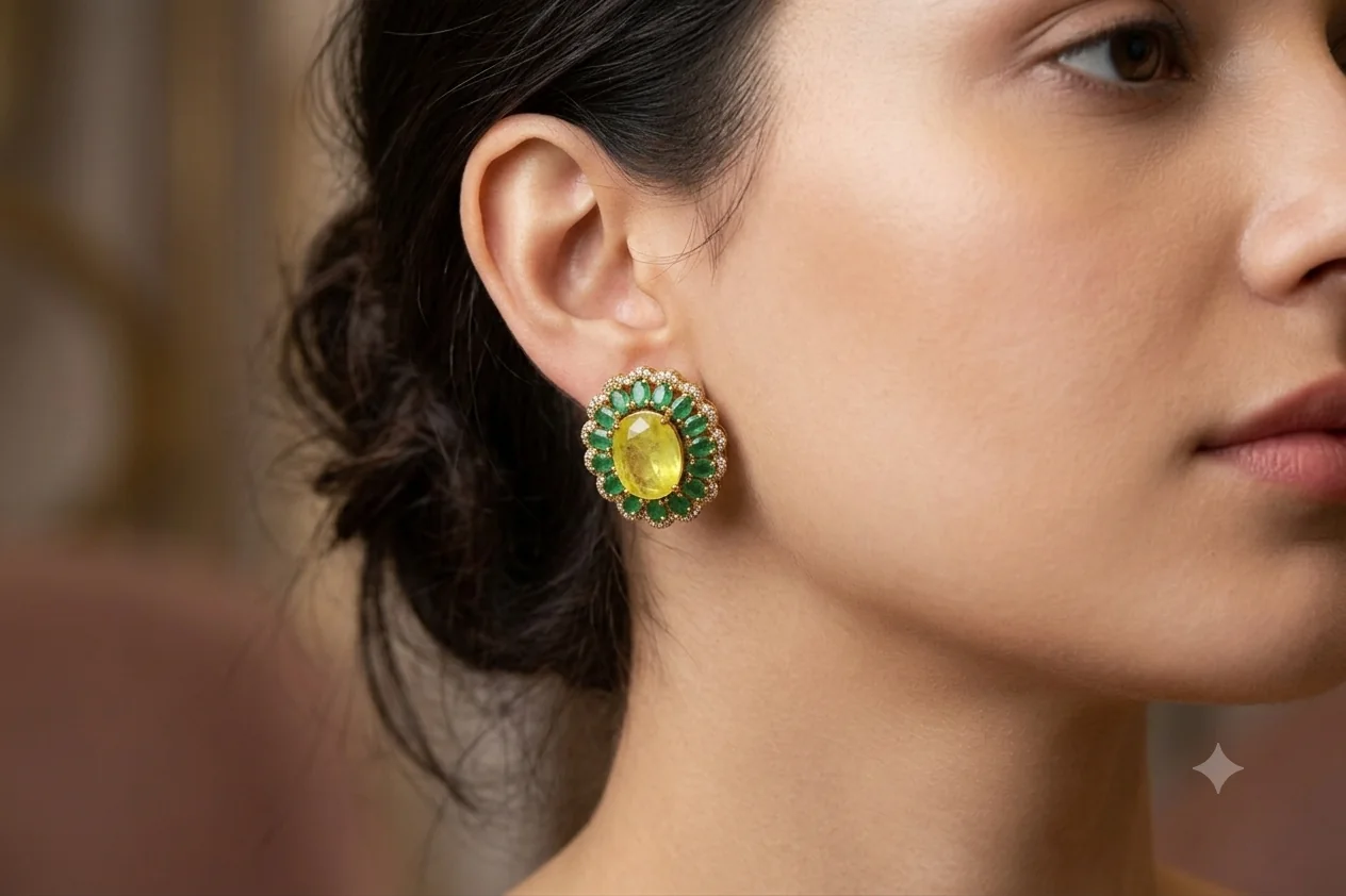 Lemon & Emerald Crystal Halo Stud Earrings