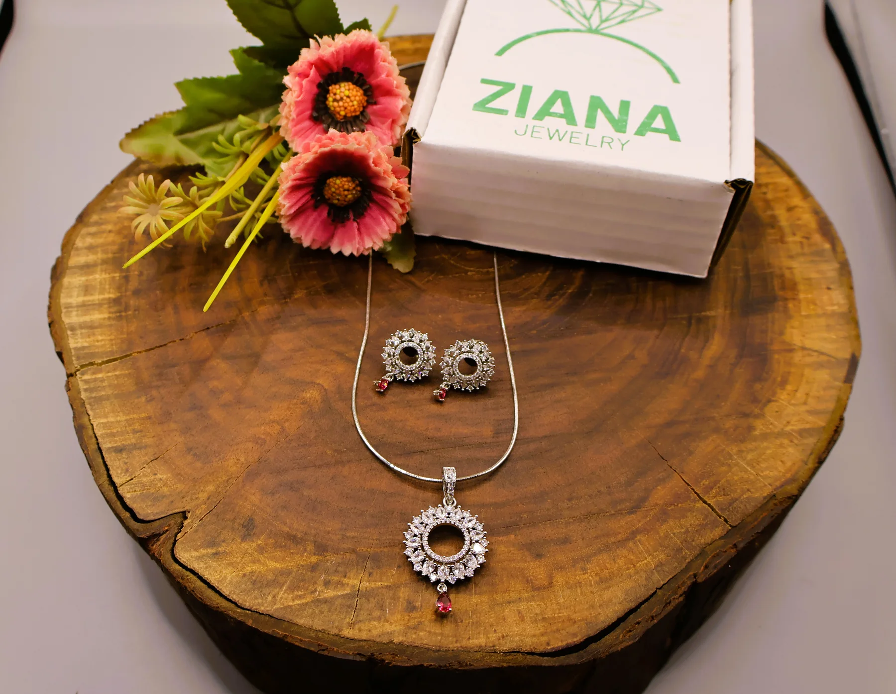 Midnight Ruby Sunburst Pendant & Earrings Set
