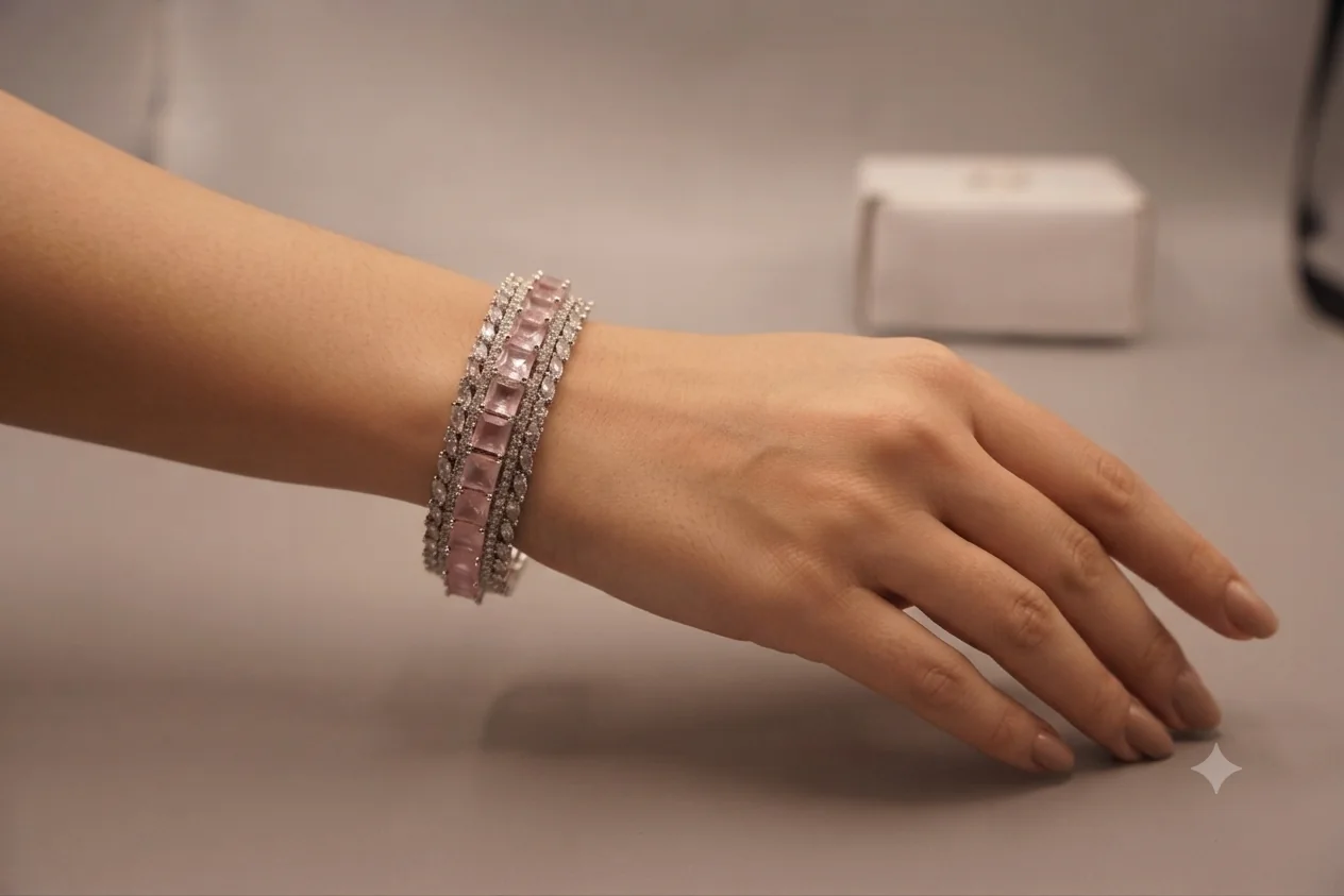 Prism Cascade Pink Baguette Crystal Bangle – additional gallery view
