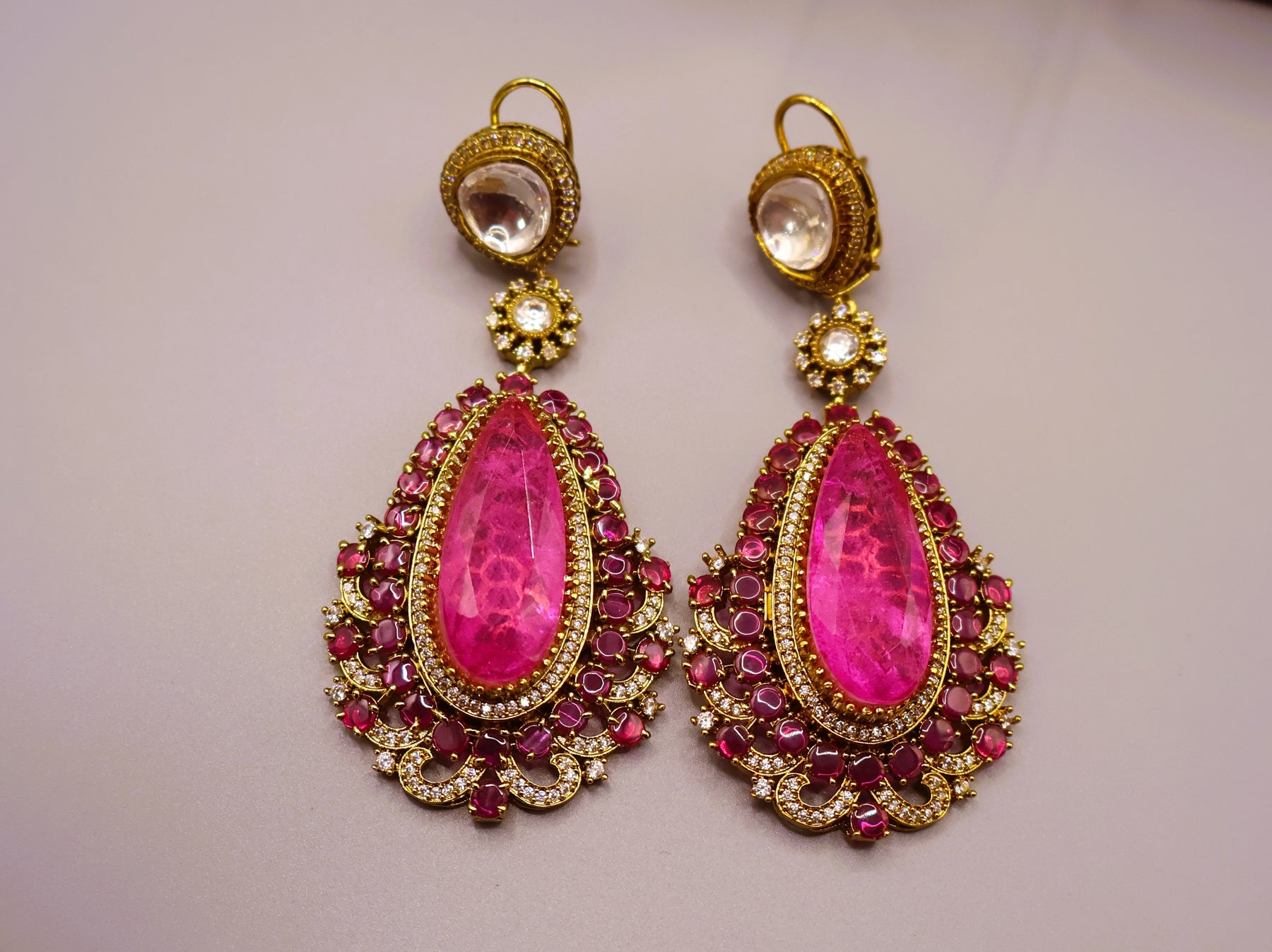 Rose Pink Kundan Drop Earrings