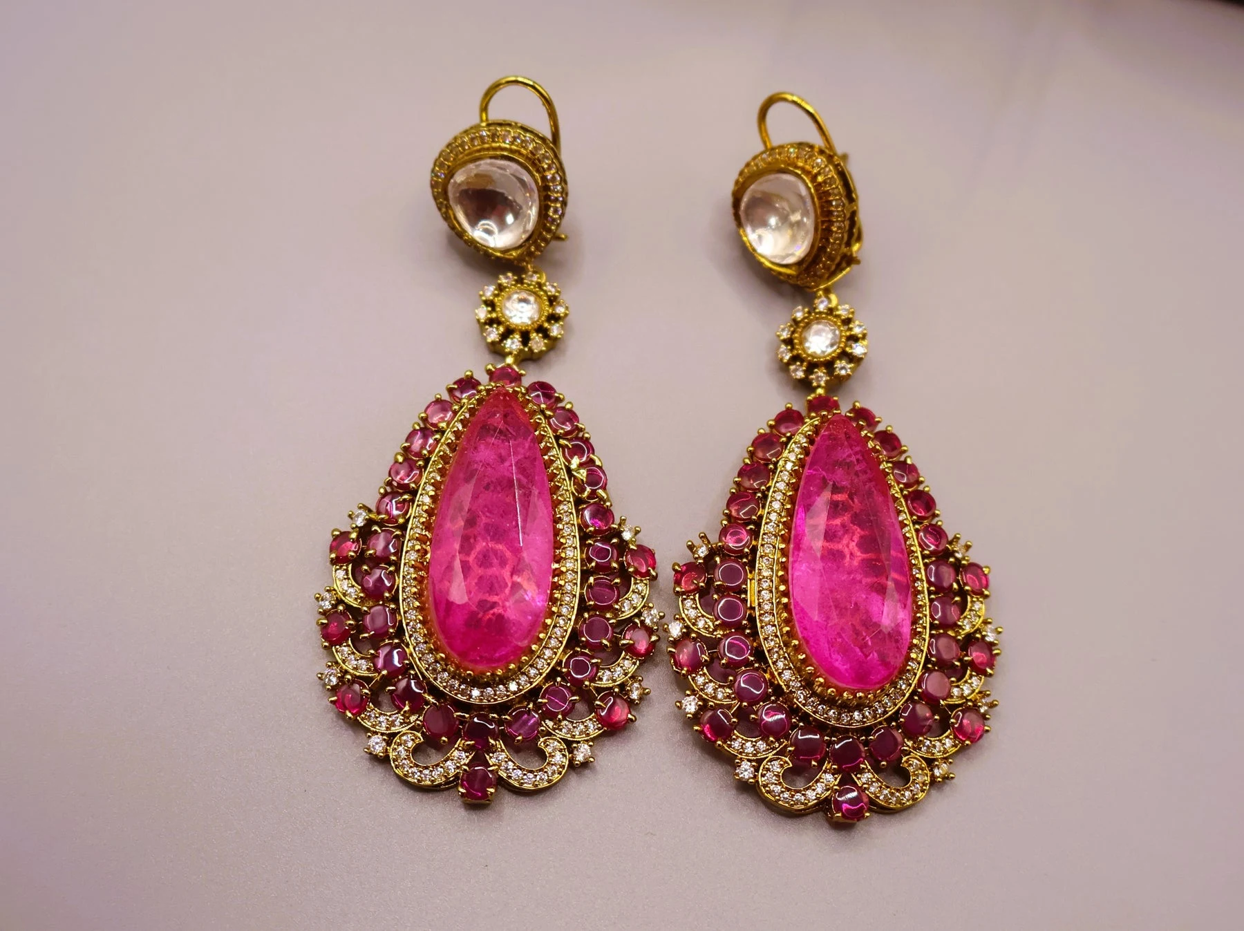 Rose Pink Kundan Drop Earrings