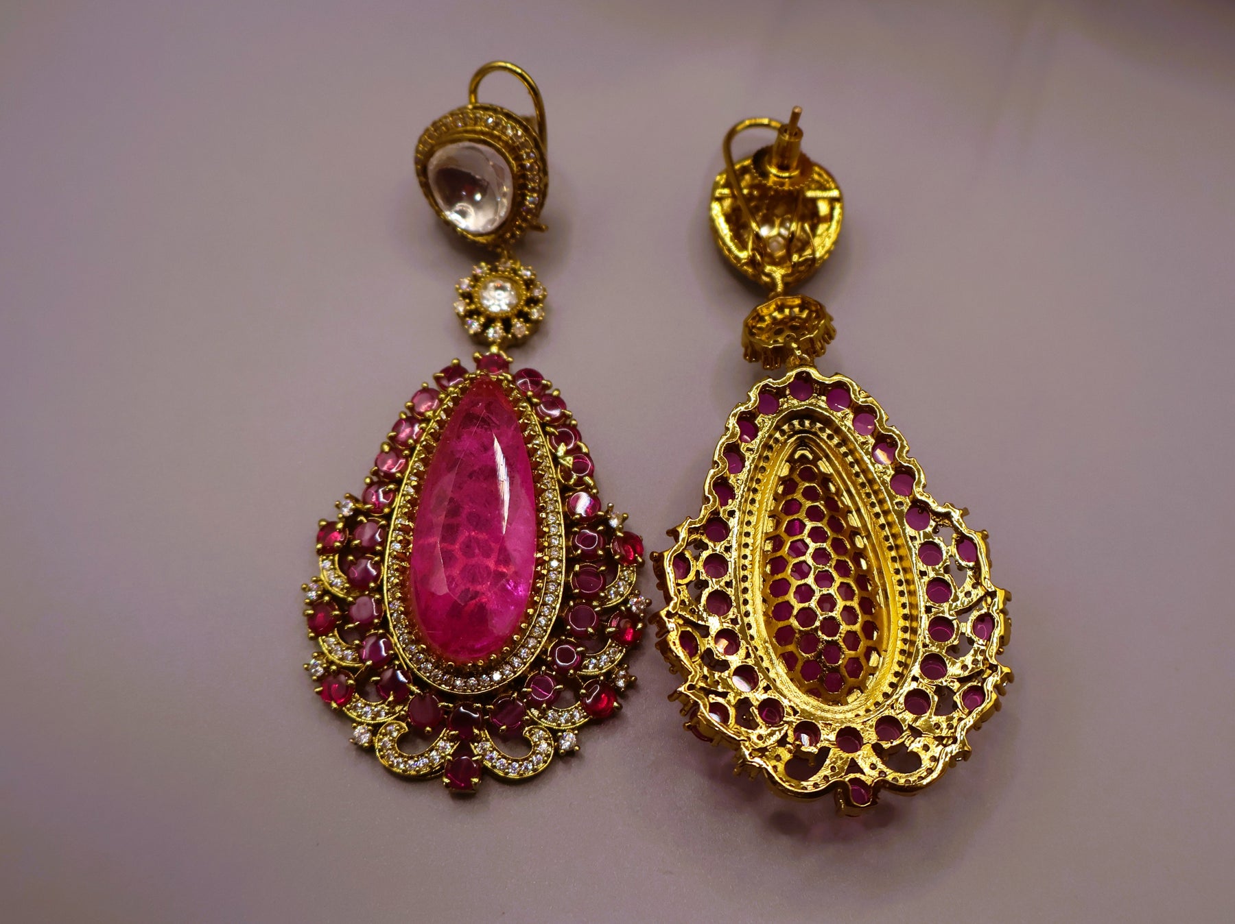 Rose Pink Kundan Drop Earrings