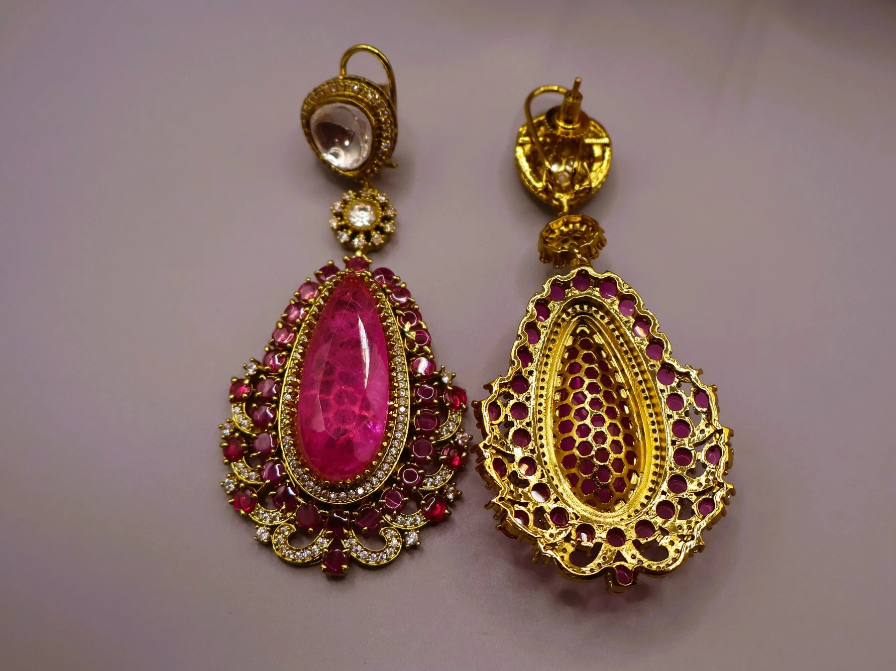 Rose Pink Kundan Drop Earrings