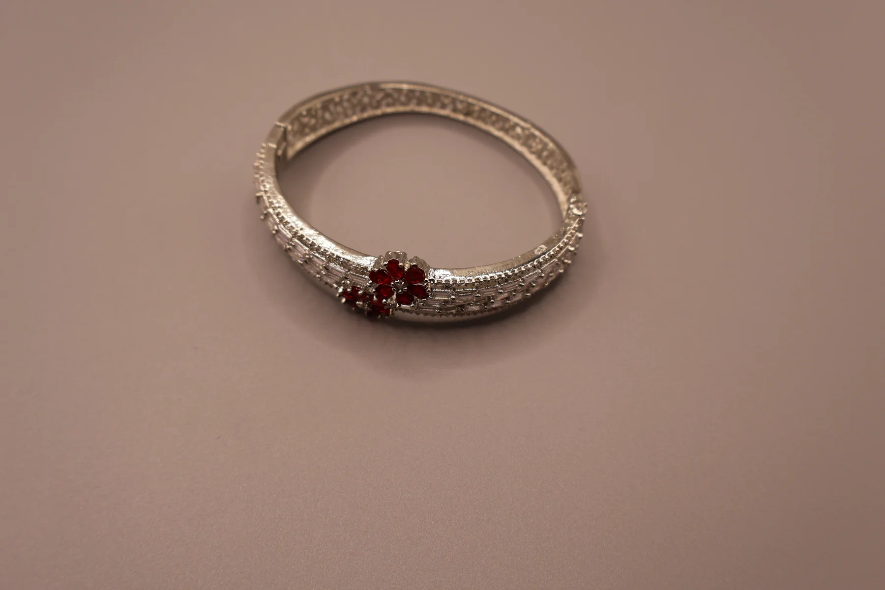 Ruby Blossom Floral Crystal Cuff Bracelet – alternate angle