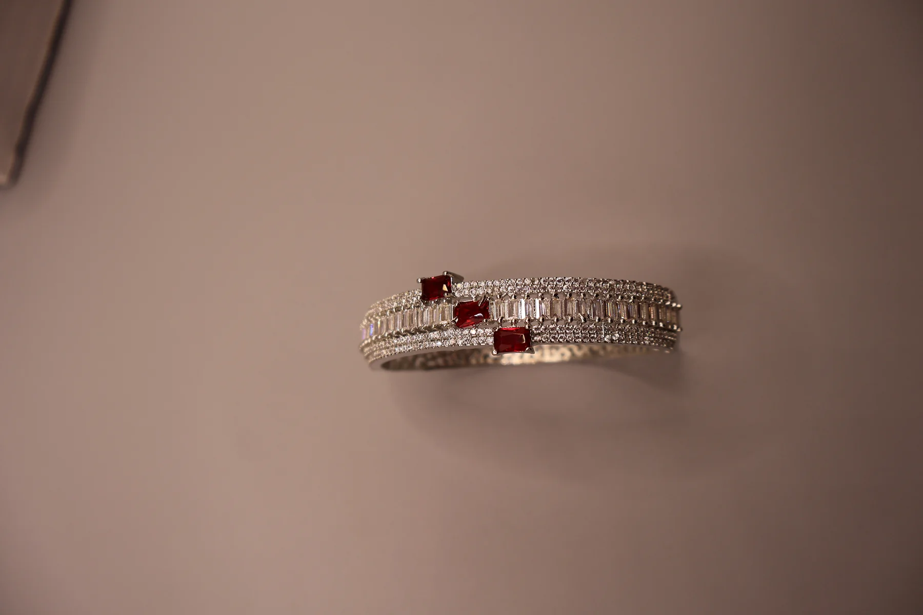 Ruby Horizon Geometric Crystal Cuff Bracelet – alternate angle