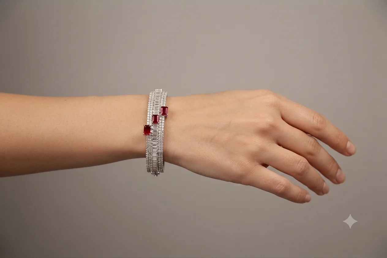 Ruby Horizon Geometric Crystal Cuff Bracelet – styled product view