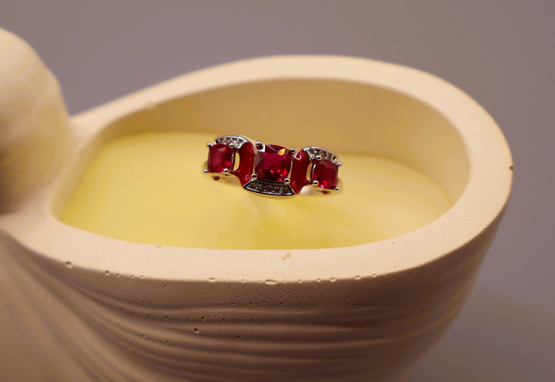 Ruby Red Three Stone Crystal Ring