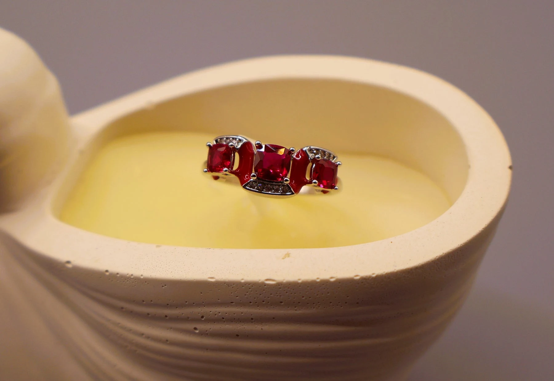 Ruby Red Three Stone Crystal Ring