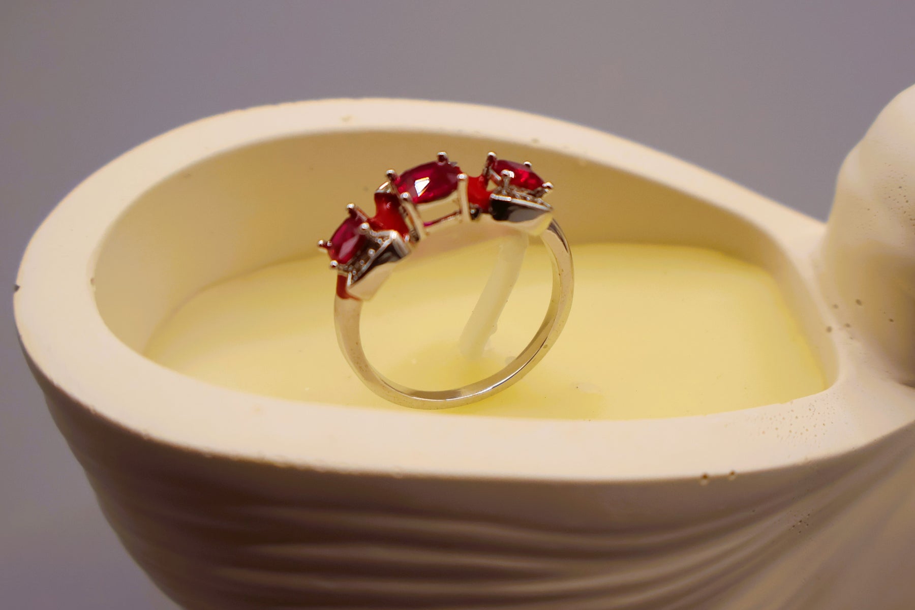 Ruby Red Three Stone Crystal Ring