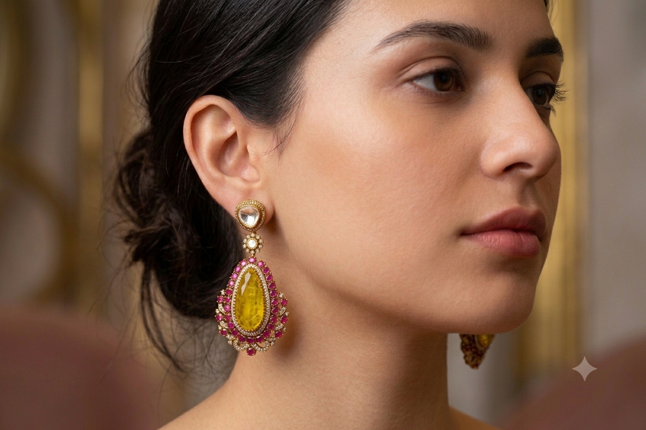 Sunshine Kundan Drop Earrings