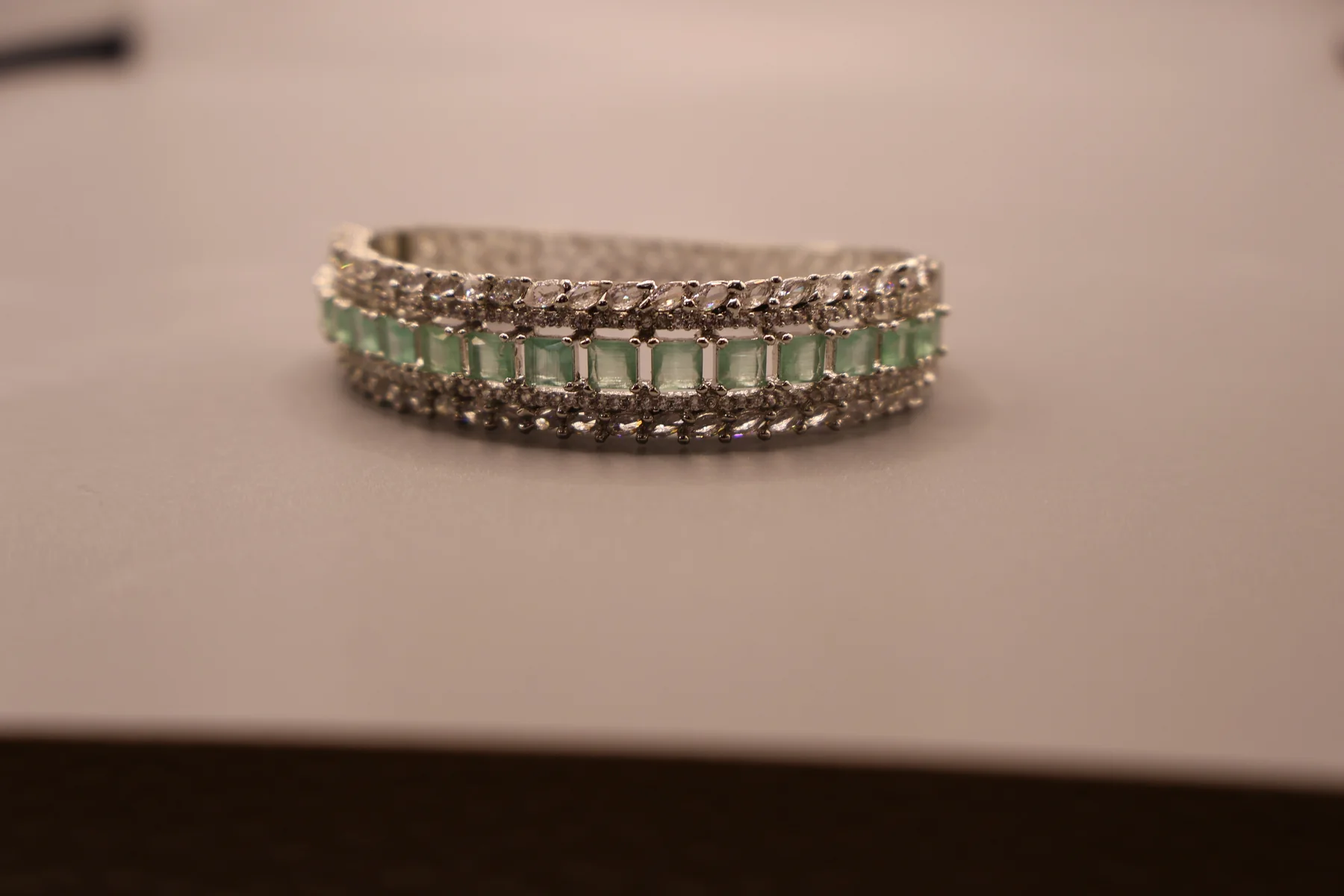 Verdant Horizon Mint Baguette Crystal Cuff