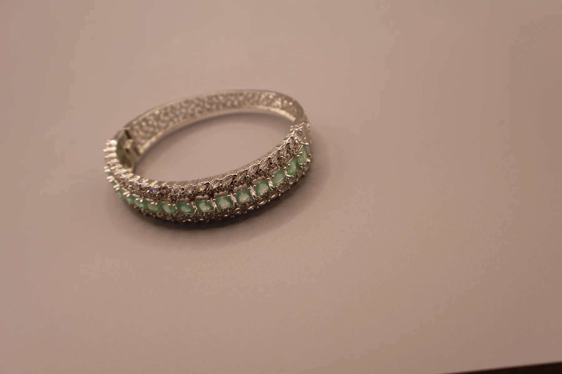 Verdant Horizon Mint Baguette Crystal Cuff – alternate angle