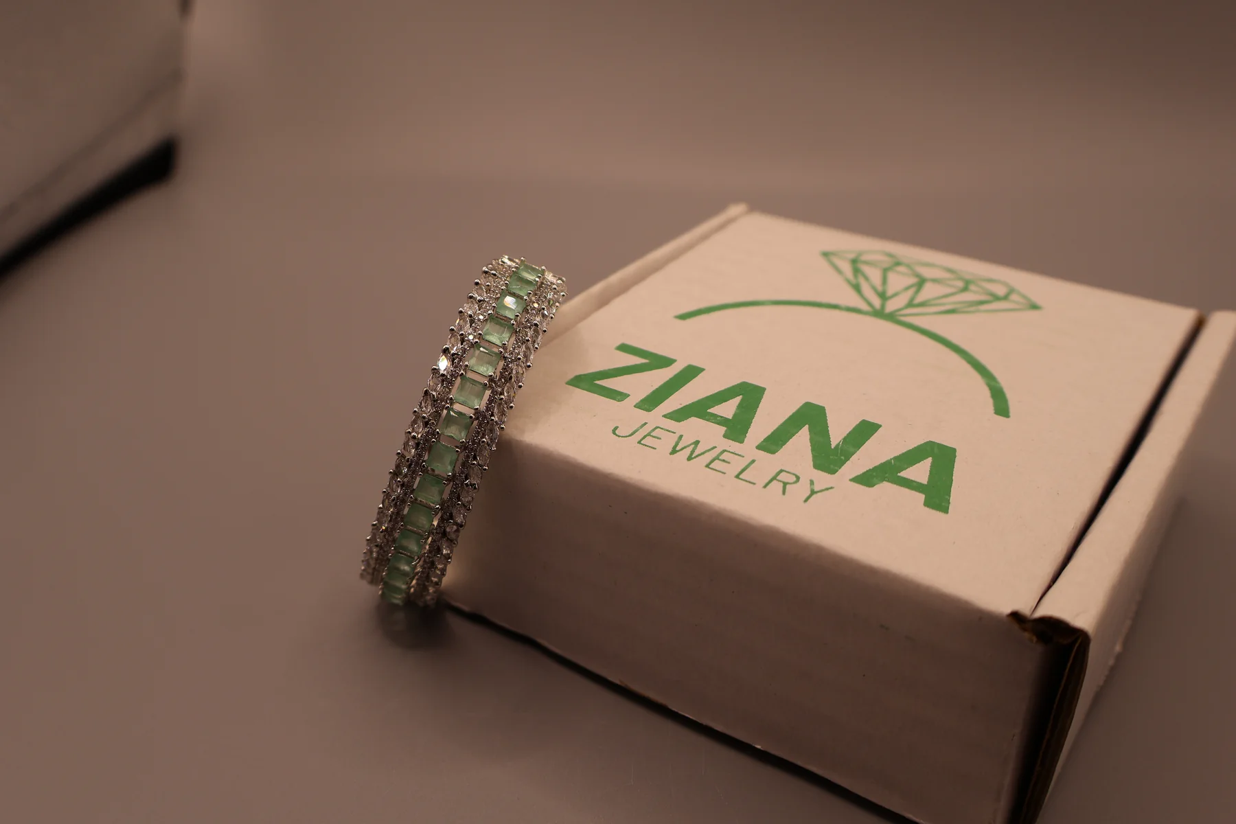 Verdant Horizon Mint Baguette Crystal Cuff – styled product view