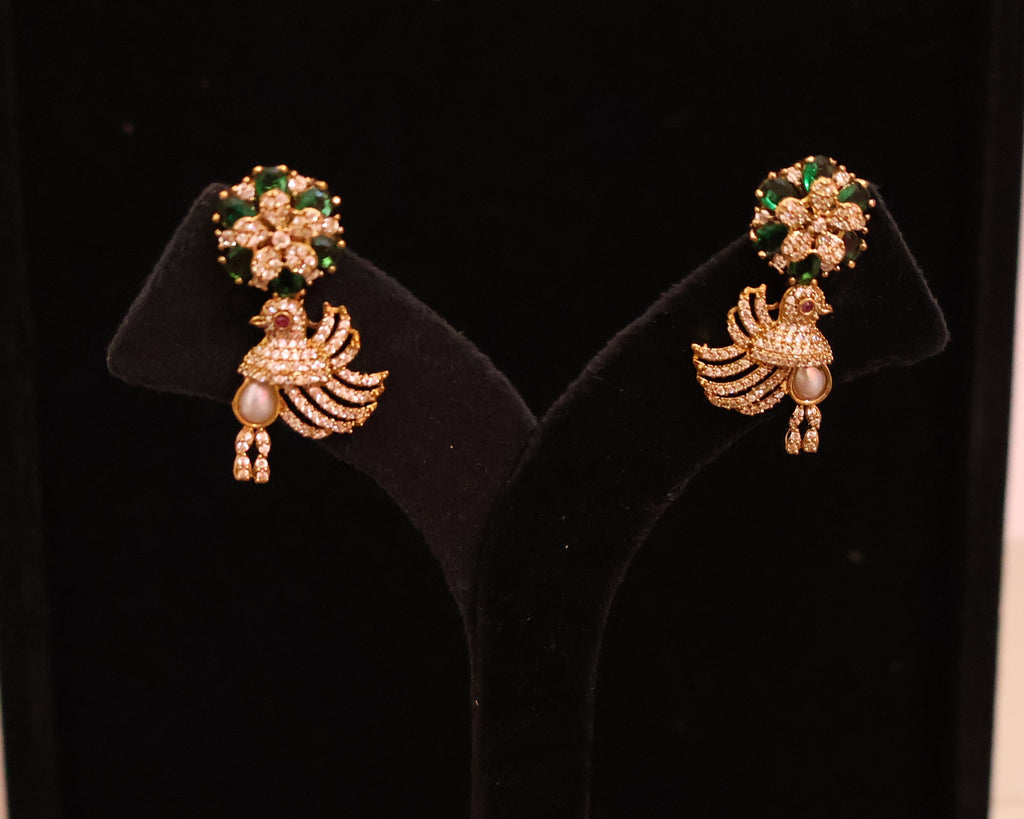 American Diamond gold & emerald necklace set