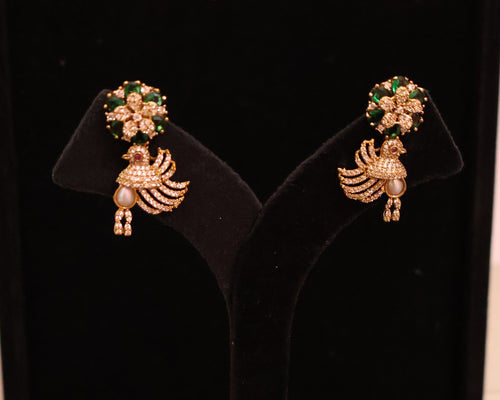 American Diamond gold & emerald necklace set