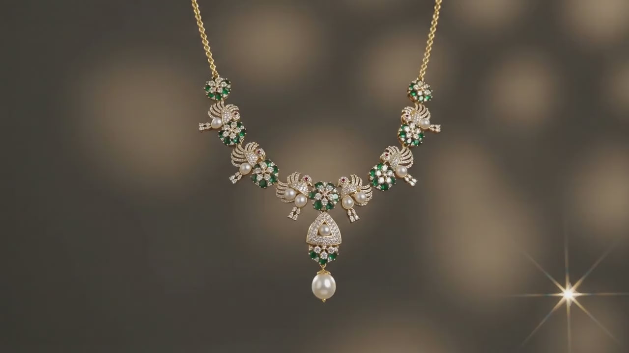 American Diamond gold & emerald necklace set